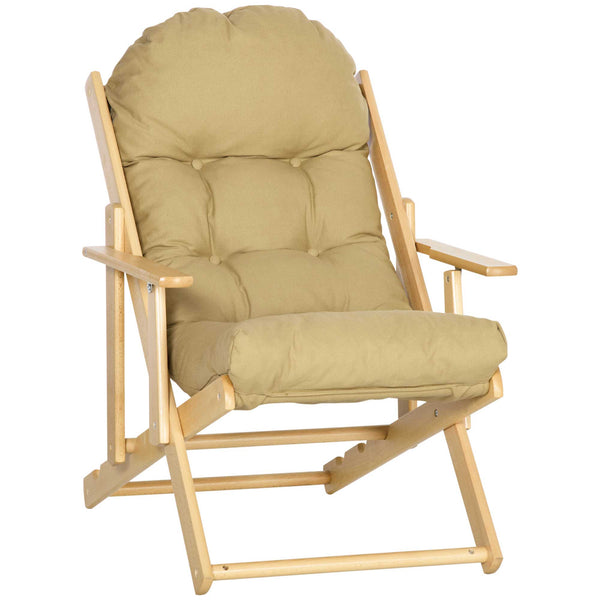Sedia Pieghevole con Braccioli e Cuscino 71x89x96 cm in Legno di Faggio e Tessuto Marrone online