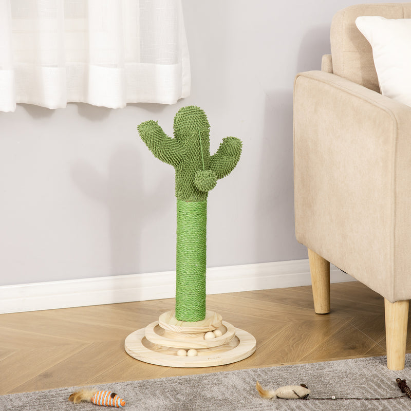 Albero Tiragraffi a Cactus per Gatti 32x32x60 cm in Corda Sisal e Palline in Legno Verde