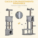 Albero Tiragraffi per Gatti 60x40x133 cm in Sisal e Peluche Grigio