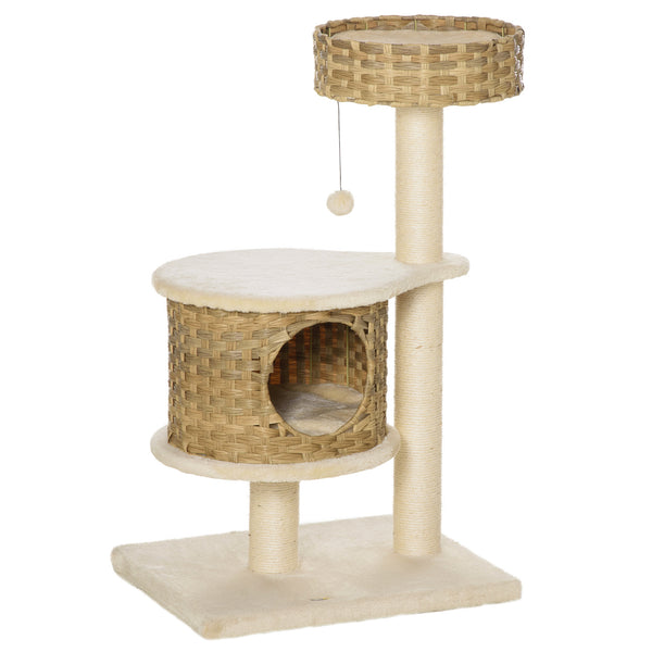 prezzo Arbre à chat pour chats 55x47x95 cm en rotin et poteaux en sisal beige