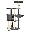 Albero Tiragraffi per Gatti 60x40x146 cm in Sisal con Casetta Lettino e Cuscini Grigio