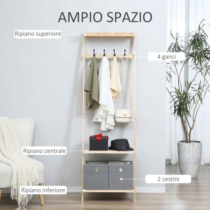 Appendiabiti per Ingresso 55x37x173 cm in Legno Naturale