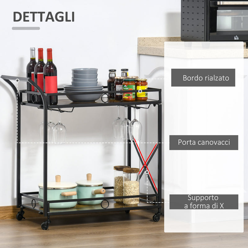Carrello da Cucina 79,5x38x80 cm in Stile Industriale Marrone Rustico