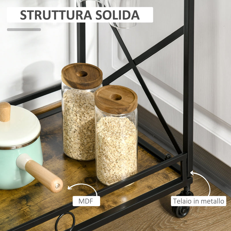 Carrello da Cucina 79,5x38x80 cm in Stile Industriale Marrone Rustico