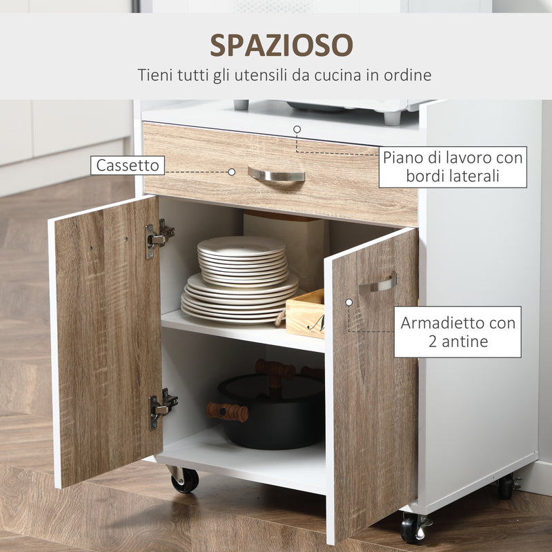 Carrello da Cucina 60x40x77 cm in Legno Bianco e Rovere