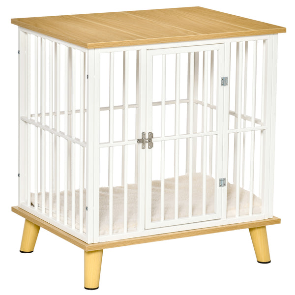 Niche pour Petits Chiens 64,5x48x70,5 cm en Bois et Acier Blanc et Chêne sconto