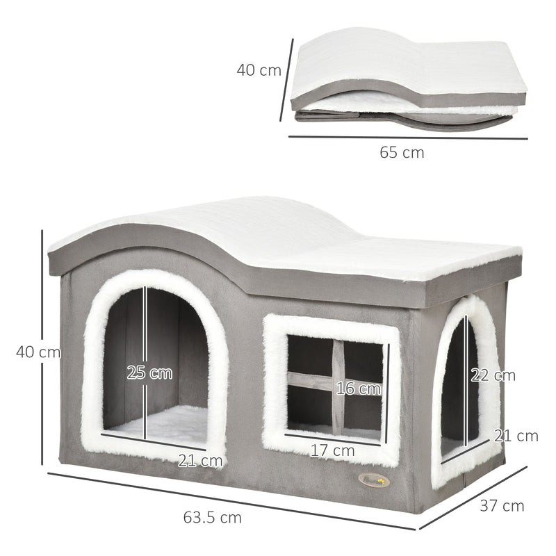 Cuccia per Gatti 63,5x37x40 cm in Legno e MDF Bianco e Grigio