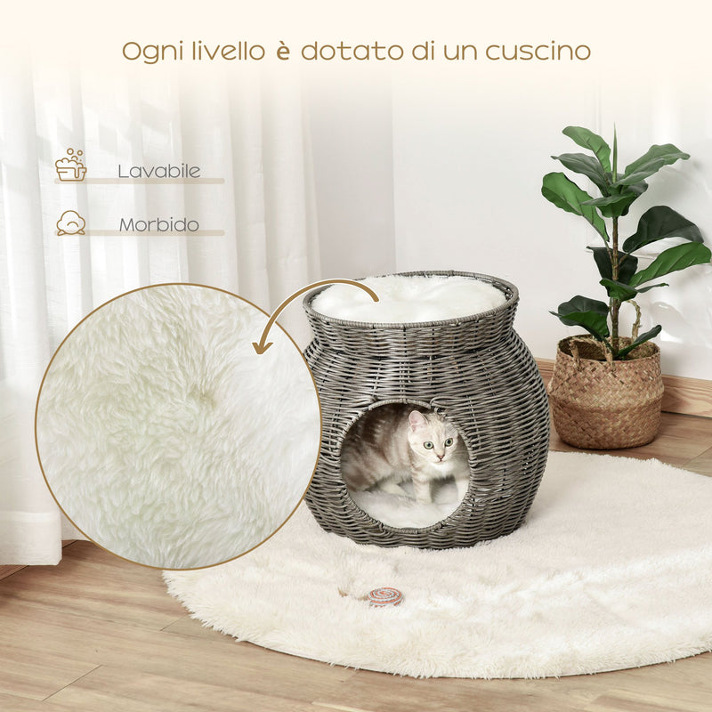 Cuccia per Gatti Ø50x43,5 cm in Rattan Grigio Scuro