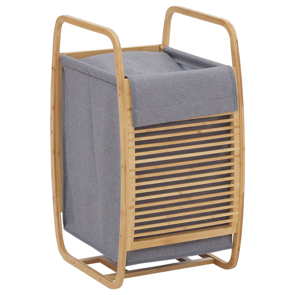 Panier à Linge Bambou 38,5x46,5x75 cm Sac Tissu Gris prezzo