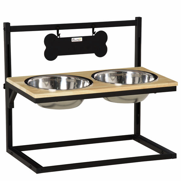 Gamelles pour chien surélevées 58x32x50 cm en bois et acier noir sconto