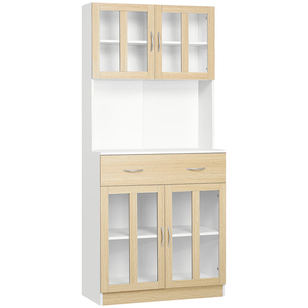 Buffet Meuble Cuisine 80x40x180 cm Portes Vitrées Bois Blanc et Bois online