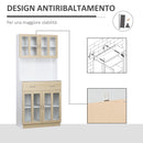 Mobile da Cucina Credenza 80x40x180 cm Ante in Vetro in Legno Bianco e Legno