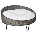 Cuccia per Cani e Gatti Rialzata Ø60x32 cm in Rattan Grigio Scuro