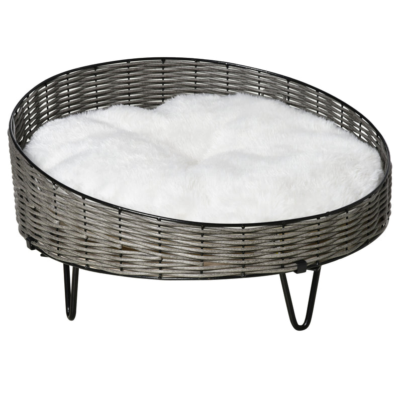 Cuccia per Cani e Gatti Rialzata Ø60x32 cm in Rattan Grigio Scuro