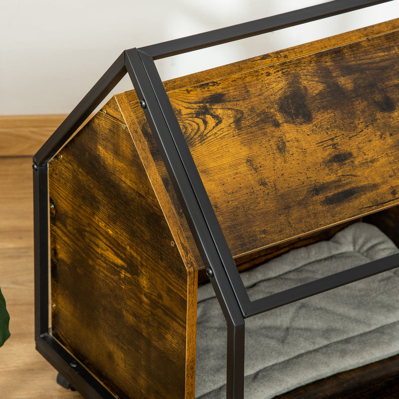 Cuccia per Gatti 60x50x60,5 cm in Legno e Acciaio Marrone Rustico