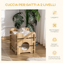 Cuccia per Gatti 50x50x50 cm 2 Piani con Cuscini in Legno Rovere