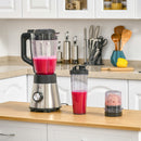 Frullatore Elettrico 1000W Bicchiere 1,5 Litri in Vetro Nero e Argento