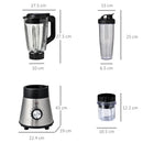 Frullatore Elettrico 1000W Bicchiere 1,5 Litri in Vetro Nero e Argento