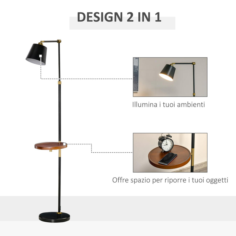 Lampada da Terra 50x30x165 cm E27 con Ripiano Nero e Oro