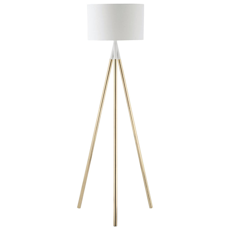 Lampada da Terra 53x53x144 cm E27 Paralume in Tessuto Bianco e Oro