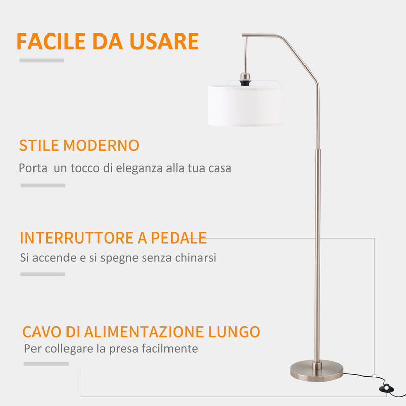 Lampada da Terra 65x33x158 cm E27 Paralume in Tessuto Bianco