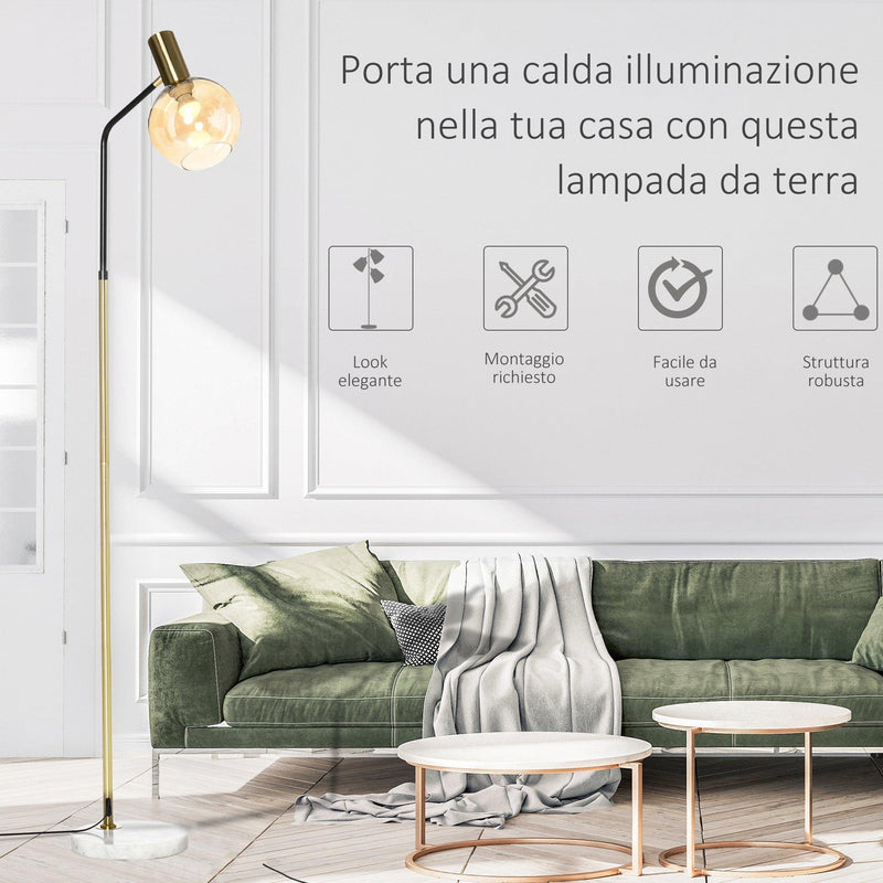 Lampada da Terra 50x25x160 cm E27 Paralume in Vetro Nero e Oro