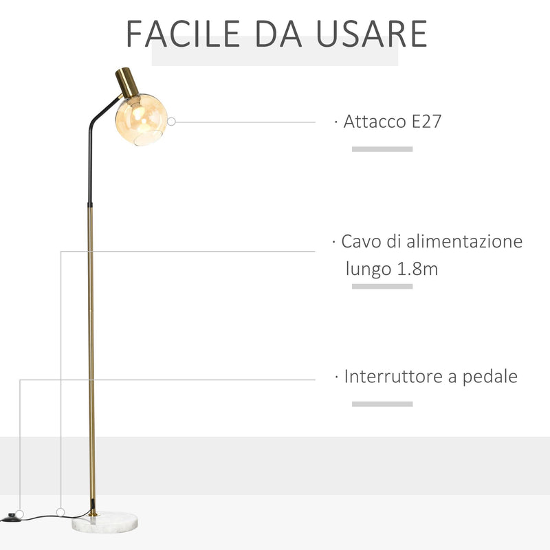 Lampada da Terra 50x25x160 cm E27 Paralume in Vetro Nero e Oro