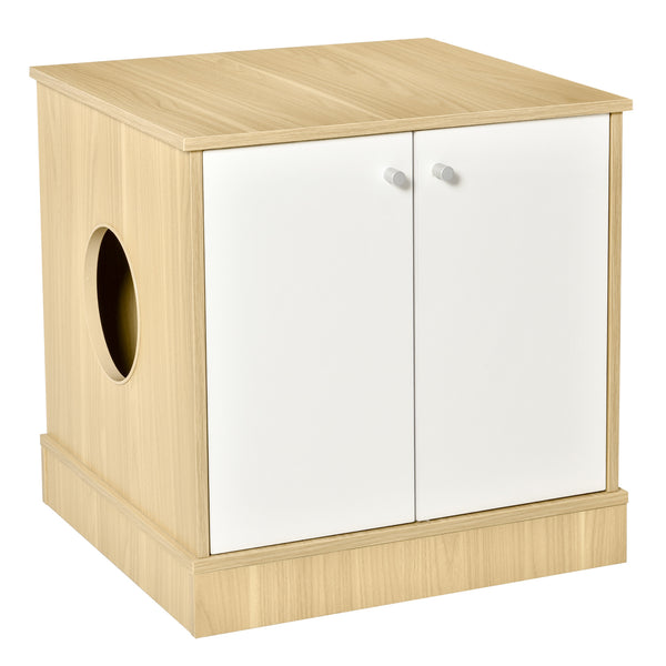 sconto Bac à Litière pour Chat 60x55x62,5 cm en Bois Bois et Blanc