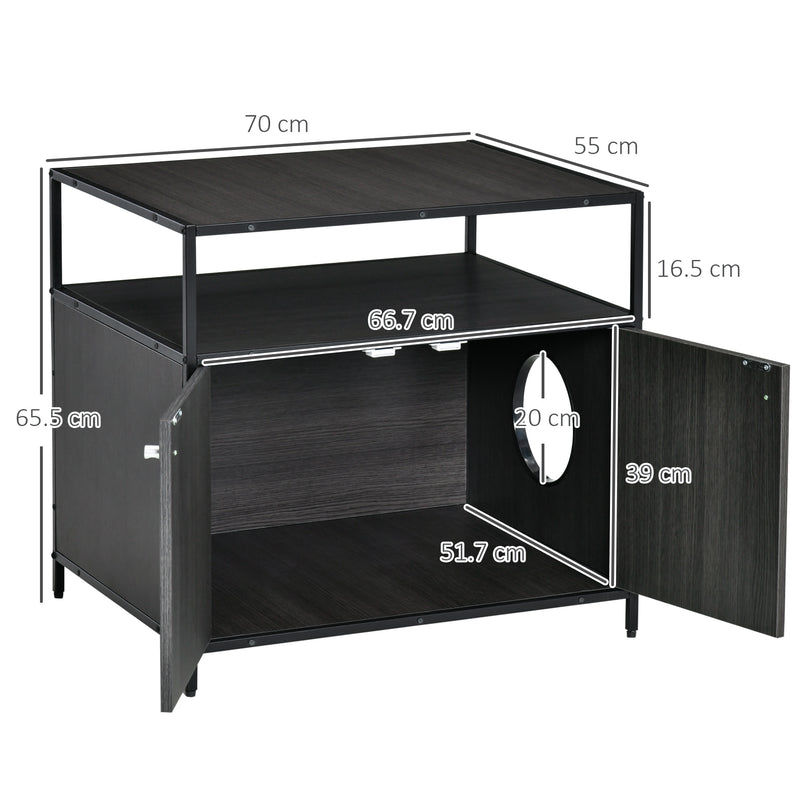 Mobile Lettiera per Gatti 70x55x65,5 cm in Legno e Acciaio Nera