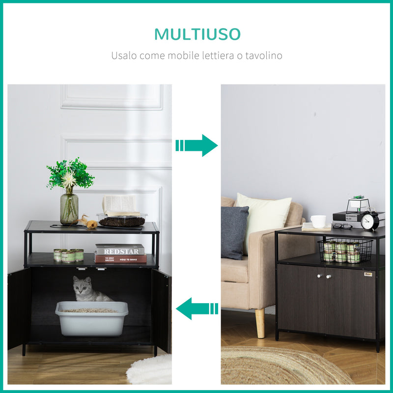 Mobile Lettiera per Gatti 70x55x65,5 cm in Legno e Acciaio Nera