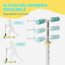 Monopattino Pieghevole 3 Ruote per Bambini 54,7x32,5x59-69 cm in Metallo e Alluminio Giallo e Verde