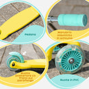 Monopattino Pieghevole 3 Ruote per Bambini 54,7x32,5x59-69 cm in Metallo e Alluminio Giallo e Verde