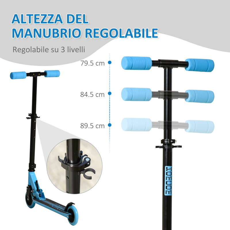 Monopattino Pieghevole per Bambini 67,7x34x79,5-89,5 cm in Metallo e Alluminio Blu