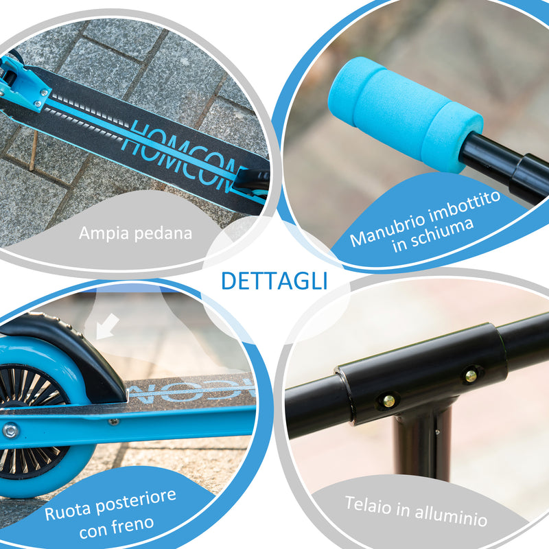 Monopattino Pieghevole per Bambini 67,7x34x79,5-89,5 cm in Metallo e Alluminio Blu