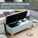 Panca Pouf Contenitore Imbottita 110x39x45 cm in Tessuto Effetto Lino Azzurro