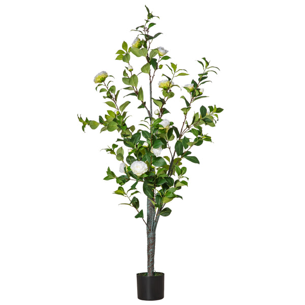 sconto Arbre Plante Artificielle Camélia H150 cm avec Pot Vert et Blanc