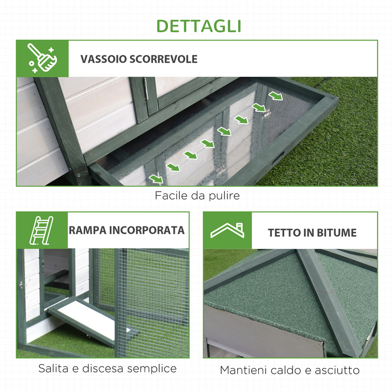 Pollaio Gabbia per Galline da Esterno 64x64x97 cm in Legno Bianco e Verde
