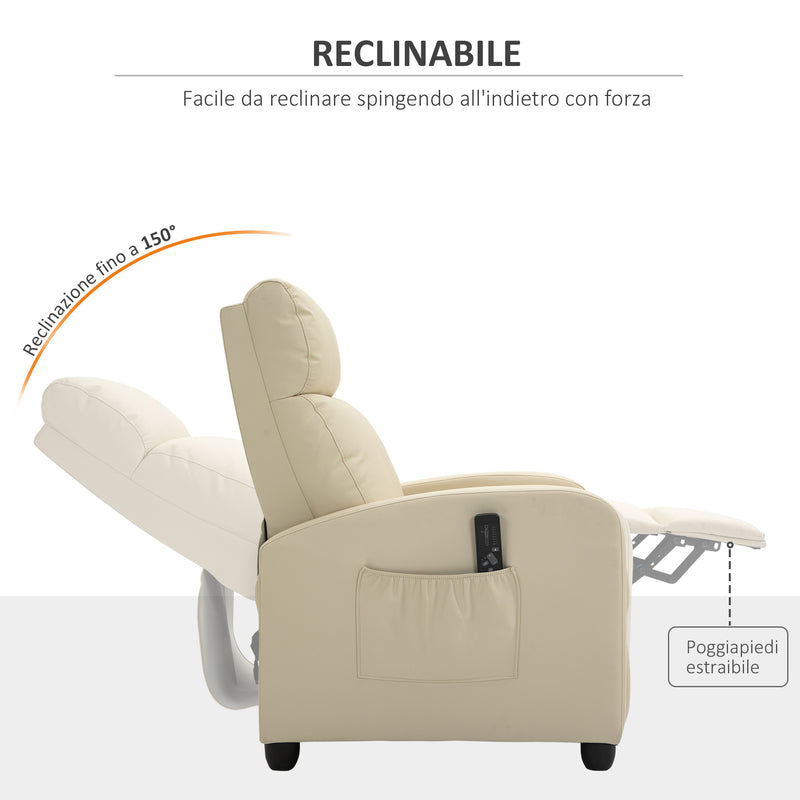 Poltrona Relax Massaggiante 68x88x98 cm con Telecomando in Similpelle Crema