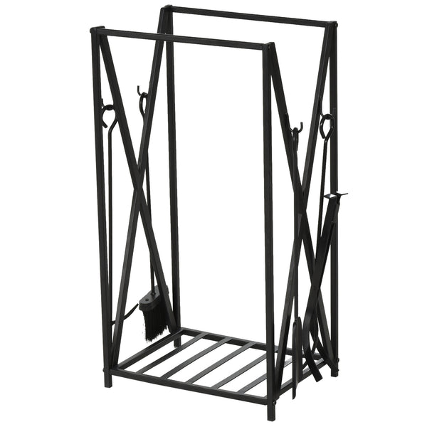 prezzo Porte-bûches pour Cheminée avec 4 Outils 46x30x76 cm en Acier Noir