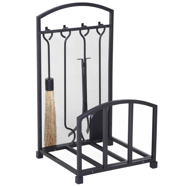Porte-bûches pour Cheminée avec 4 Outils 39x39x68 cm en Métal Noir online