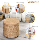Pouf Contenitore Tondo Ø43x43 cm in Rattan Khaki