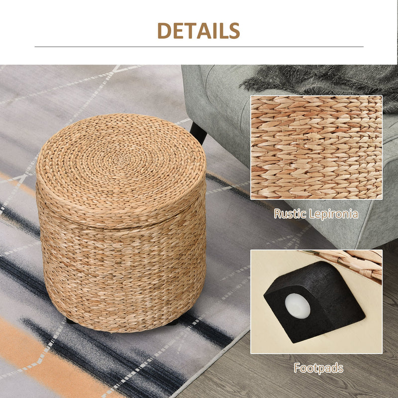Pouf Contenitore Tondo Ø43x43 cm in Rattan Khaki