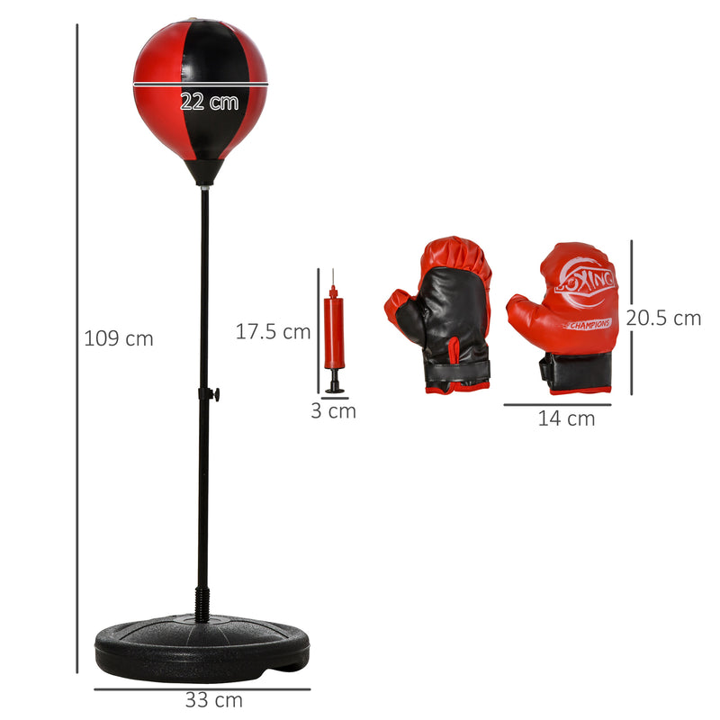 Punching Ball per Bambini con Guantoni Altezza Regolabile Rosso e Nero