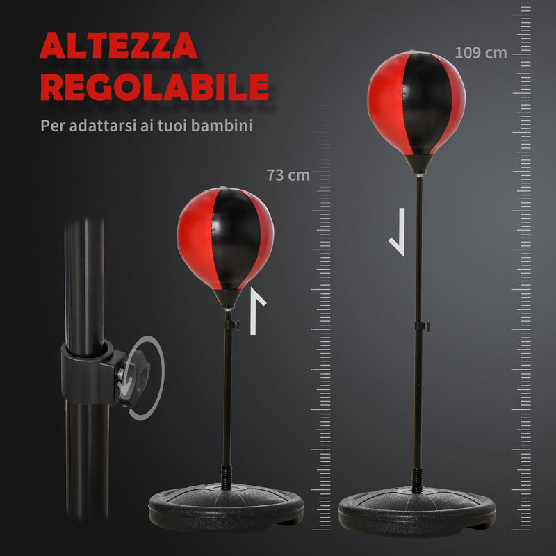 Punching Ball per Bambini con Guantoni Altezza Regolabile Rosso e Nero