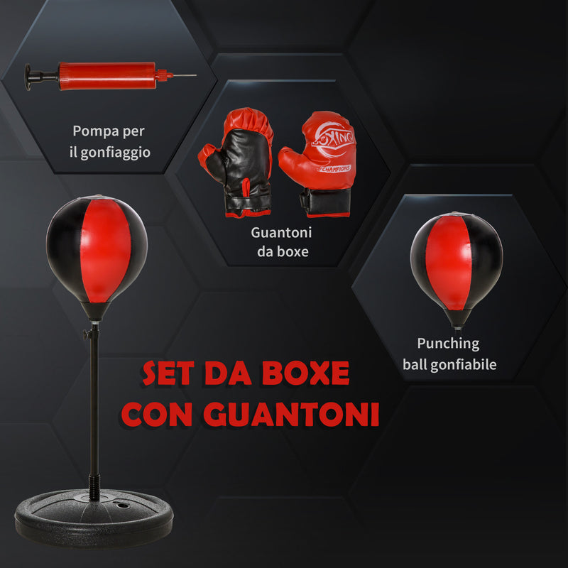 Punching Ball per Bambini con Guantoni Altezza Regolabile Rosso e Nero