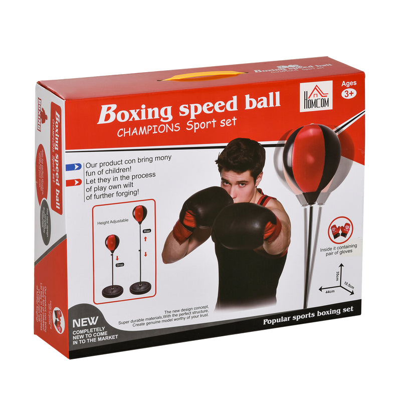 Punching Ball per Bambini con Guantoni Altezza Regolabile Rosso e Nero