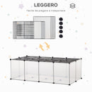 Gabbia per Criceti e Roditori Modulabile 140x70x45 cm in Resina e Acciaio Nero e Trasparente