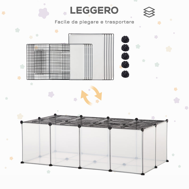 Gabbia per Criceti e Roditori Modulabile 140x70x45 cm in Resina e Acciaio Nero e Trasparente