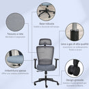 Sedia Poltrona Direzionale da Ufficio 67x66x110-120 cm in Tessuto a Rete Grigio