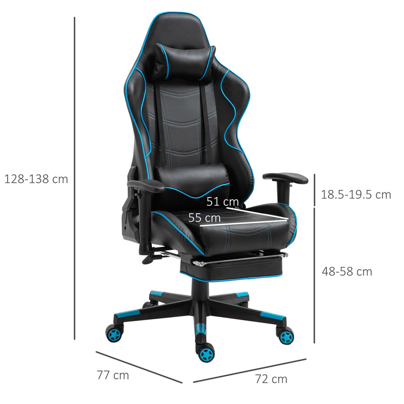 Sedia da Gaming Ergonomica 72x77x128-138 cm con Poggiapiedi in Similpelle Nero